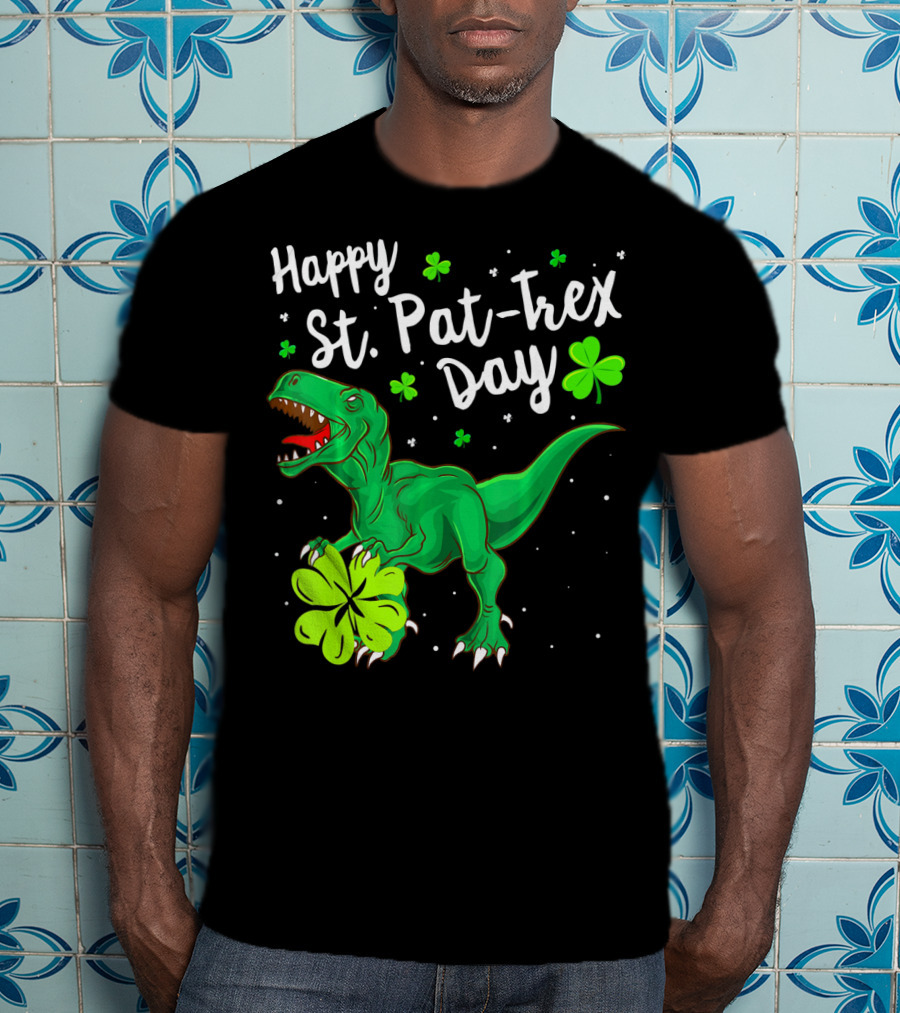Happy St Pat Trex Day With Shamrock Dinosaurs T-Shirt