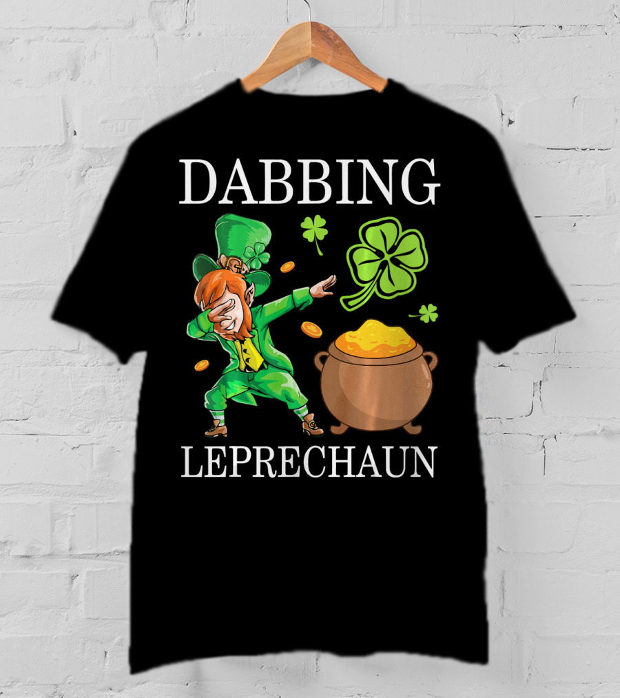 Dabbing Leprechaun Clover And Gold Coins T-Shirt