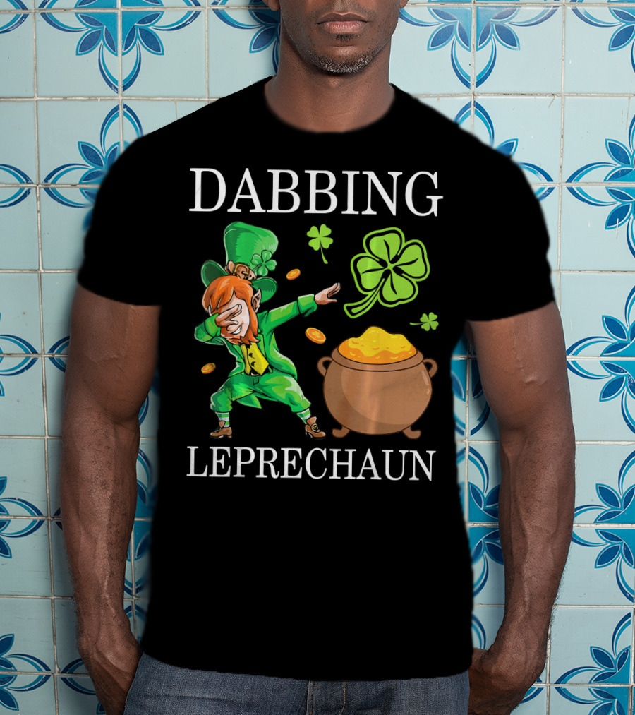 Dabbing Leprechaun Clover And Gold Coins T-Shirt