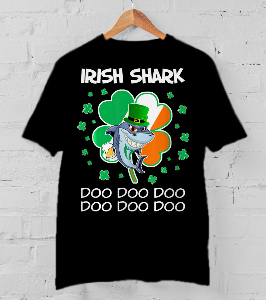 Irish Shark Doo Doo Doo Shamrock Beer St Patricks T-Shirt