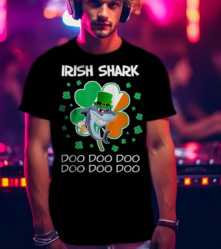Irish Shark Doo Doo Doo Shamrock Beer St Patricks T-Shirt