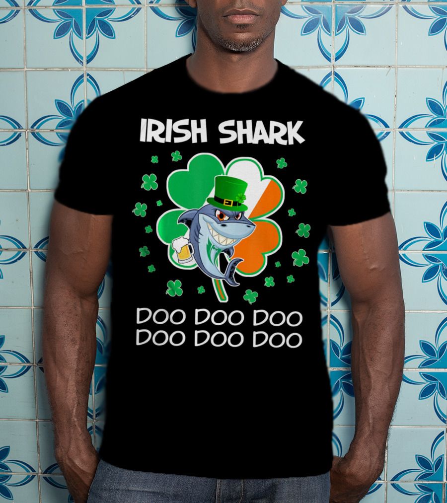 Irish Shark Doo Doo Doo Shamrock Beer St Patricks T-Shirt