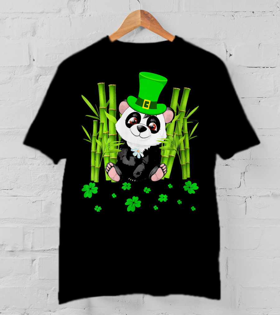 Leprechaun Panda Bamboo St Patricks Day Shamrock T-Shirt