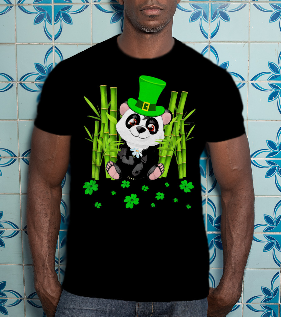 Leprechaun Panda Bamboo St Patricks Day Shamrock T-Shirt