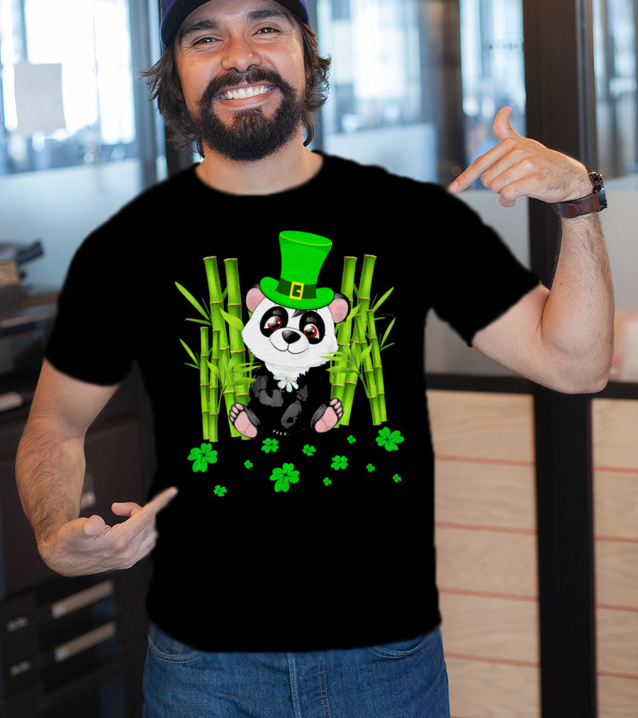 Leprechaun Panda Bamboo St Patricks Day Shamrock T-Shirt