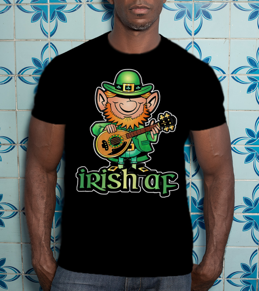 Funny Leprechaun With Guitar Irish AF St Patricks T-Shirt