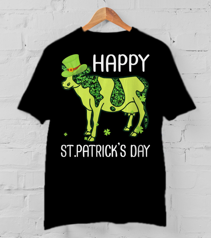Happy St. Patrick's Day Shamrocks Cow Leprechaun T-Shirt