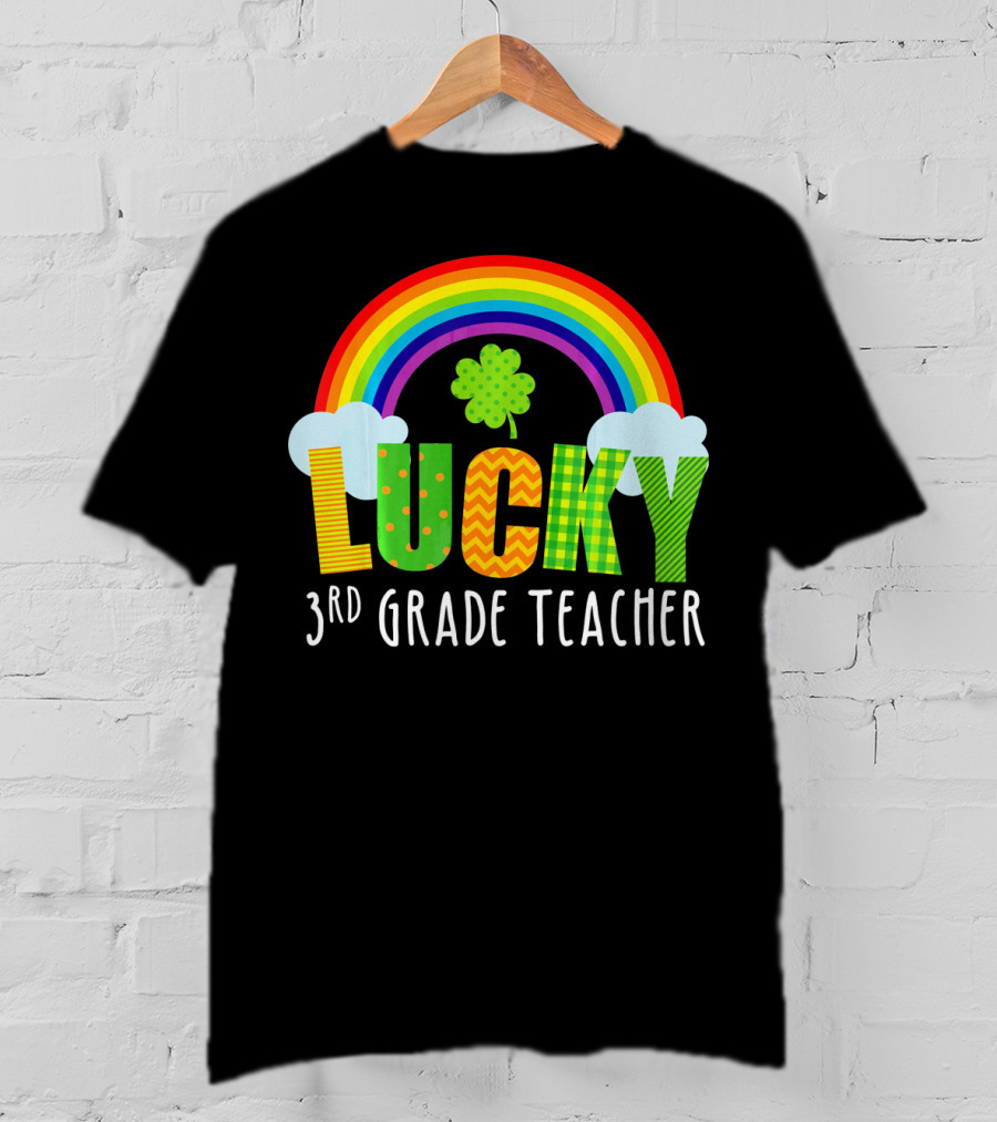 Lucky 3rd Grade Teacher St Patricks Rainbow Shamrock T-Shirt