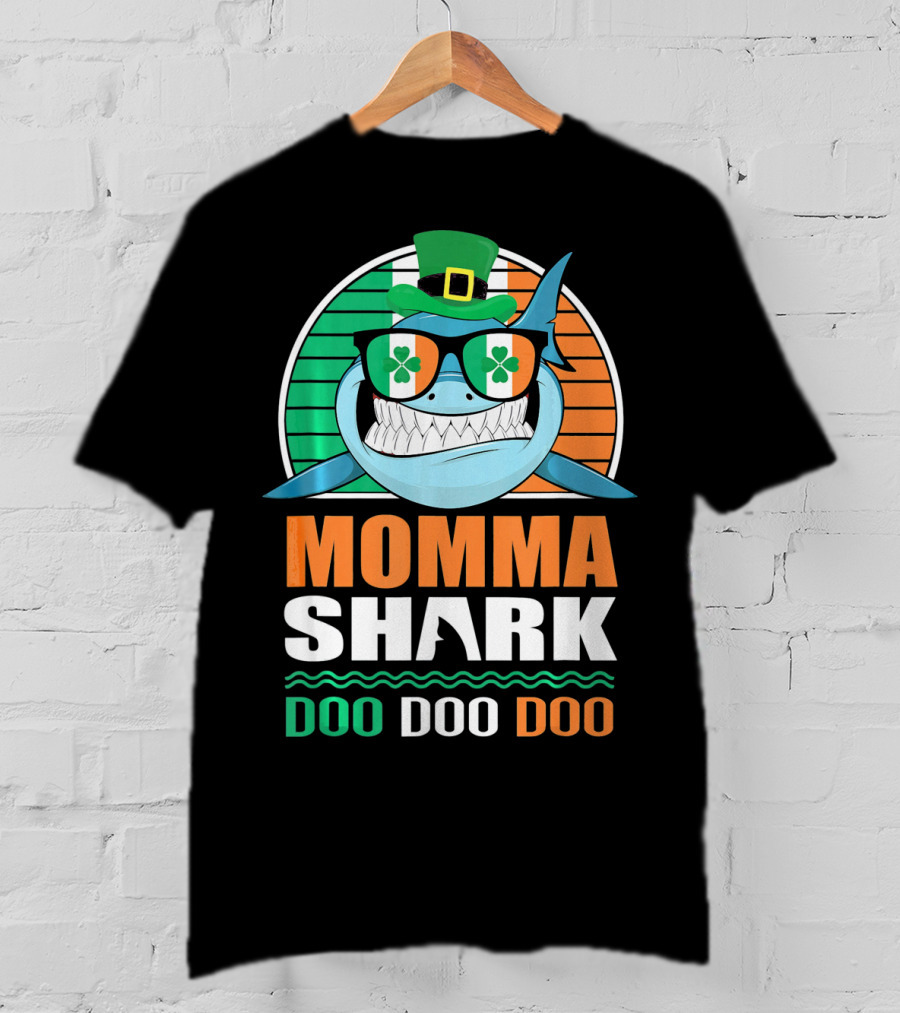 Momma Shark Doo Doo Doo St. Patrick's Day Shamrock Glasses And Hat T-Shirt