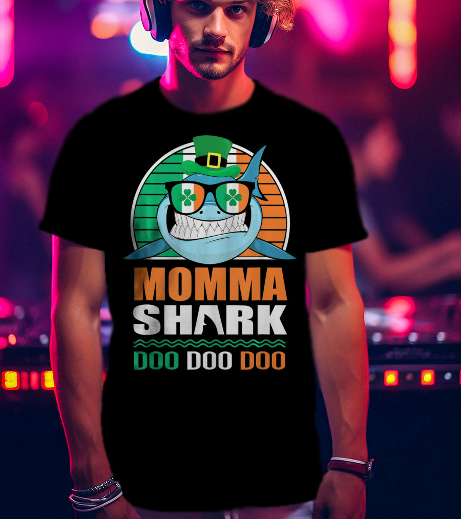Momma Shark Doo Doo Doo St. Patrick's Day Shamrock Glasses And Hat T-Shirt