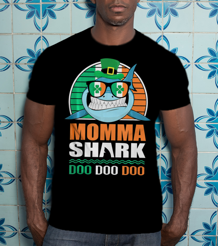 Momma Shark Doo Doo Doo St. Patrick's Day Shamrock Glasses And Hat T-Shirt