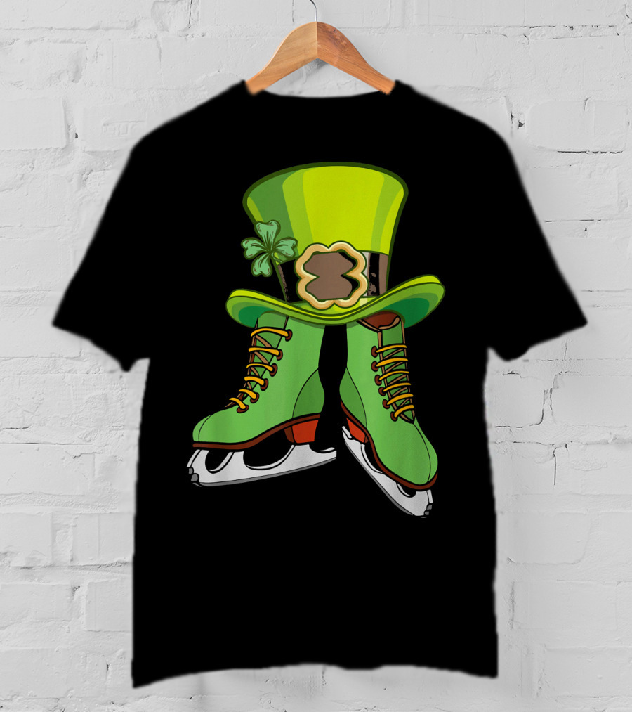 Leprechaun Figure Skating St Patricks Green Hat And Skates T-Shirt
