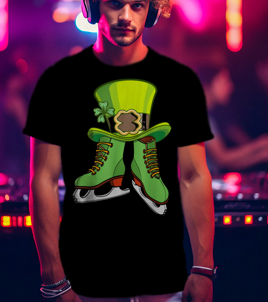 Leprechaun Figure Skating St Patricks Green Hat And Skates T-Shirt