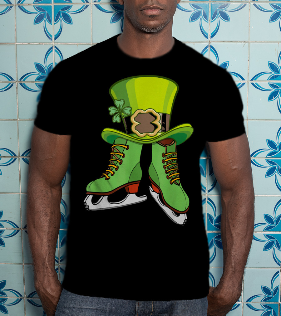 Leprechaun Figure Skating St Patricks Green Hat And Skates T-Shirt