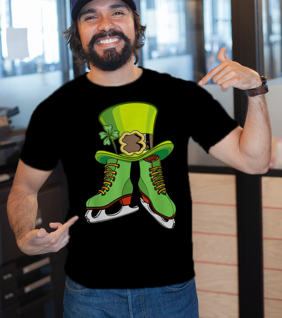 Leprechaun Figure Skating St Patricks Green Hat And Skates T-Shirt