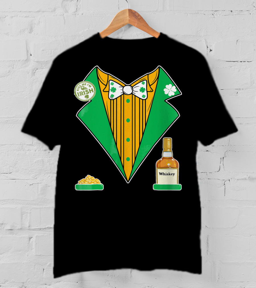 Kiss Me I'm Irish St. Patrick's Day Tux With Whiskey And Gold Coins T-Shirt
