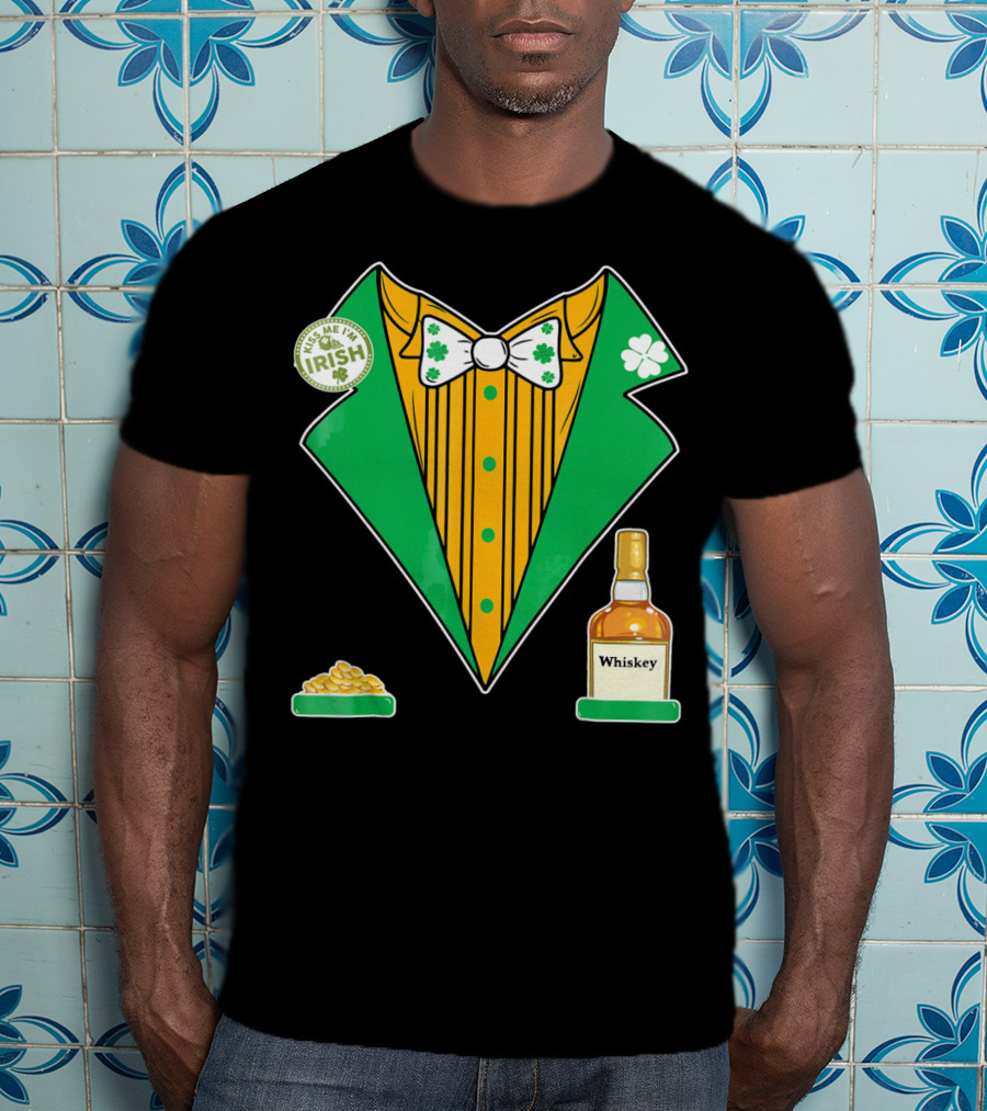 Kiss Me I'm Irish St. Patrick's Day Tux With Whiskey And Gold Coins T-Shirt