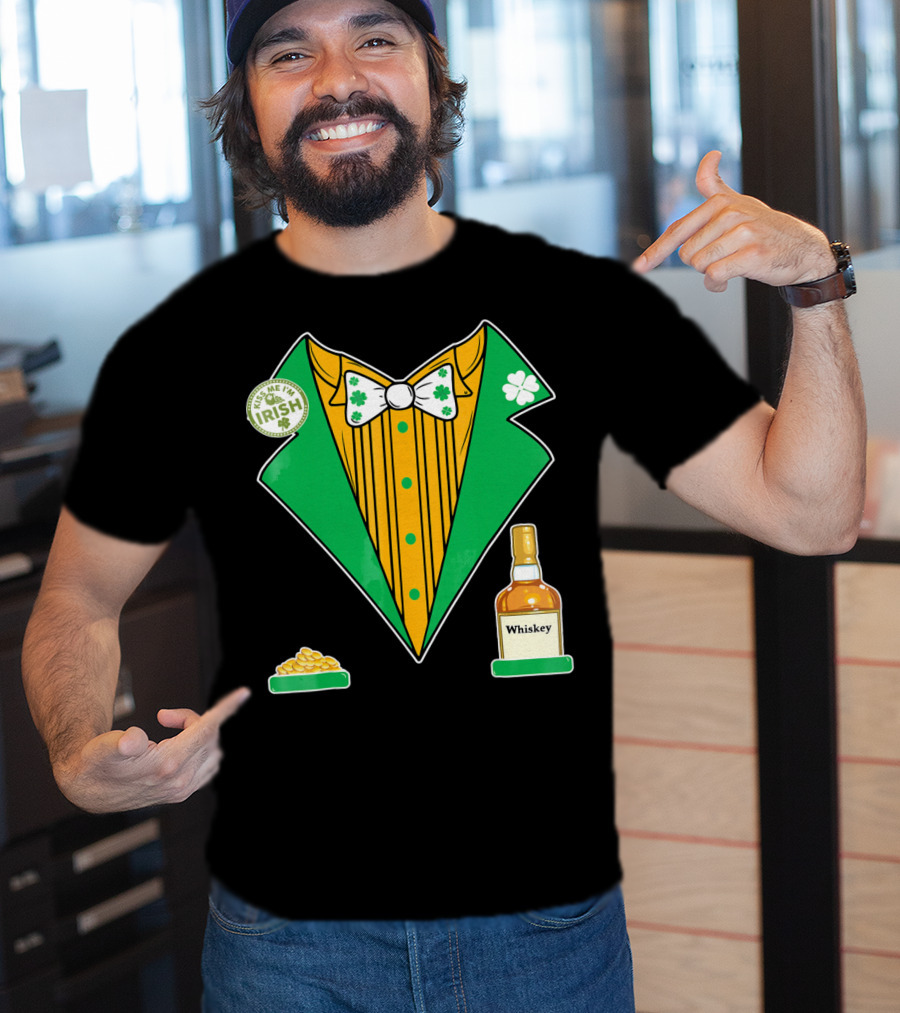 Kiss Me I'm Irish St. Patrick's Day Tux With Whiskey And Gold Coins T-Shirt