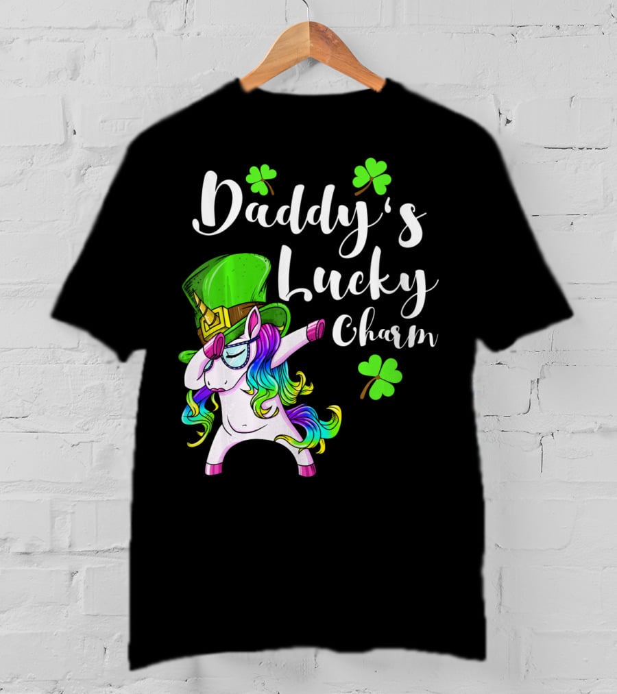Daddy's Lucky Charm St. Patrick's Day Unicorn With Shamrock Hat T-Shirt