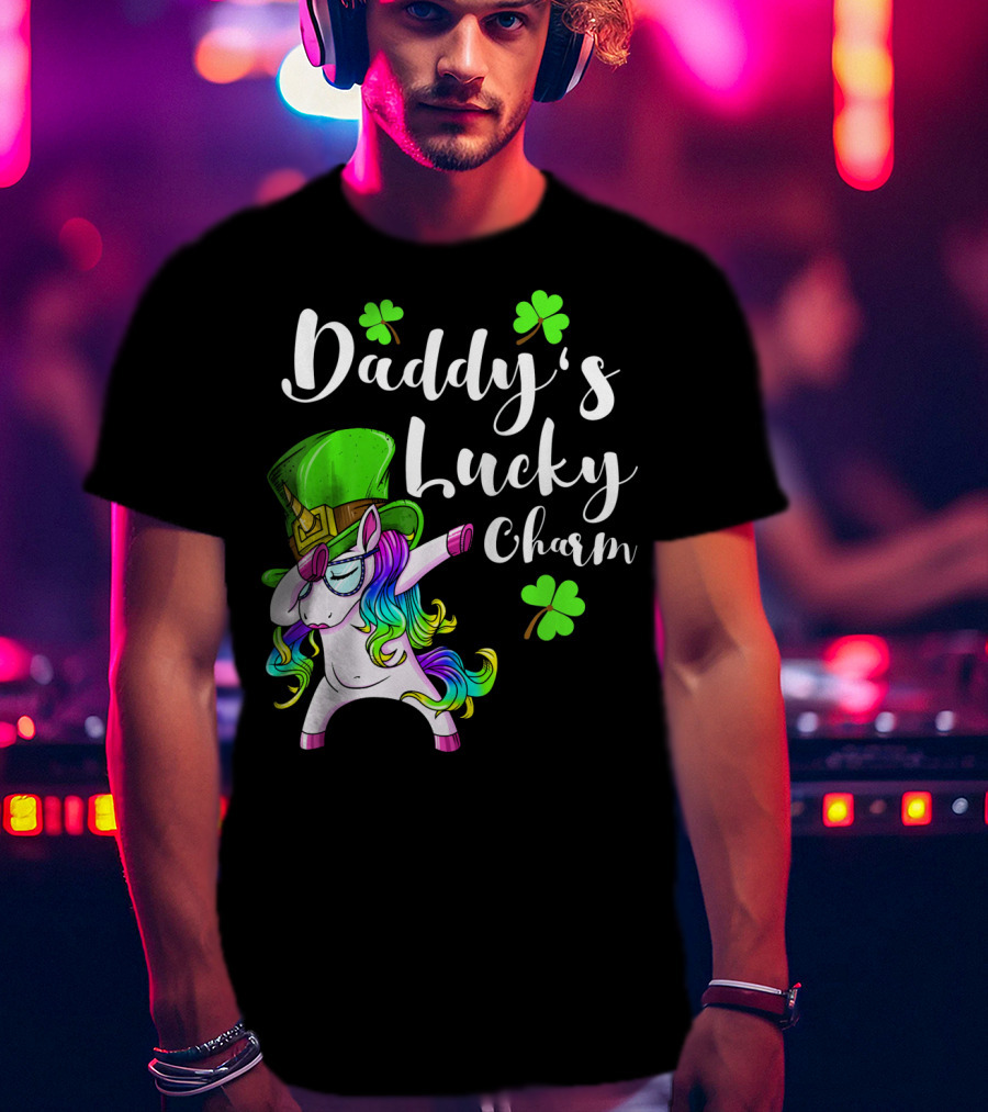 Daddy's Lucky Charm St. Patrick's Day Unicorn With Shamrock Hat T-Shirt
