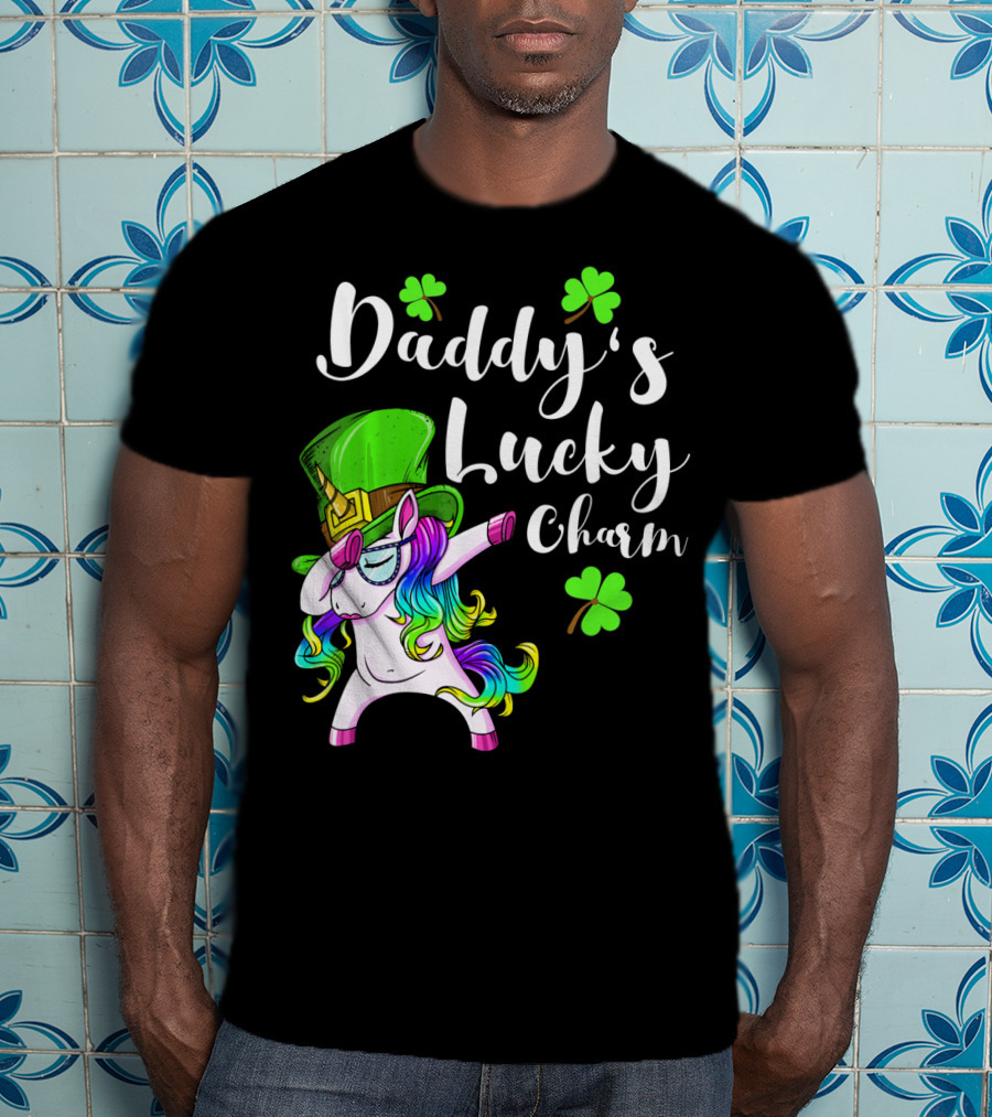 Daddy's Lucky Charm St. Patrick's Day Unicorn With Shamrock Hat T-Shirt