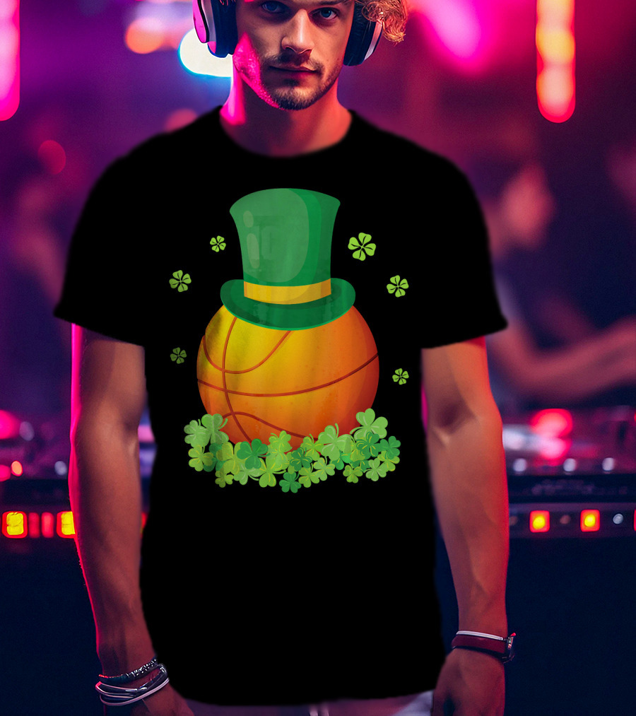 Basketball With Leprechaun Hat And Shamrocks Playing Around T-Shirt