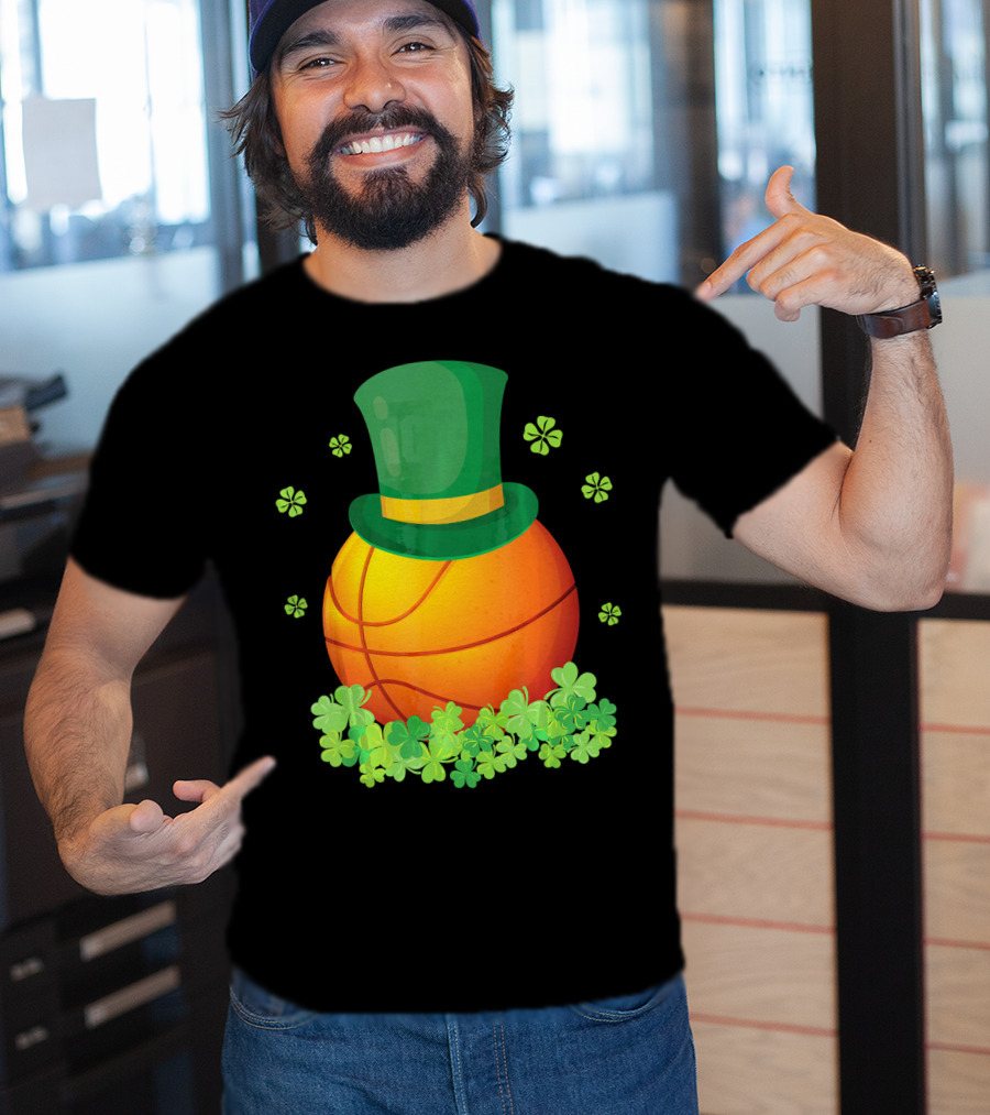 Basketball With Leprechaun Hat And Shamrocks Playing Around T-Shirt