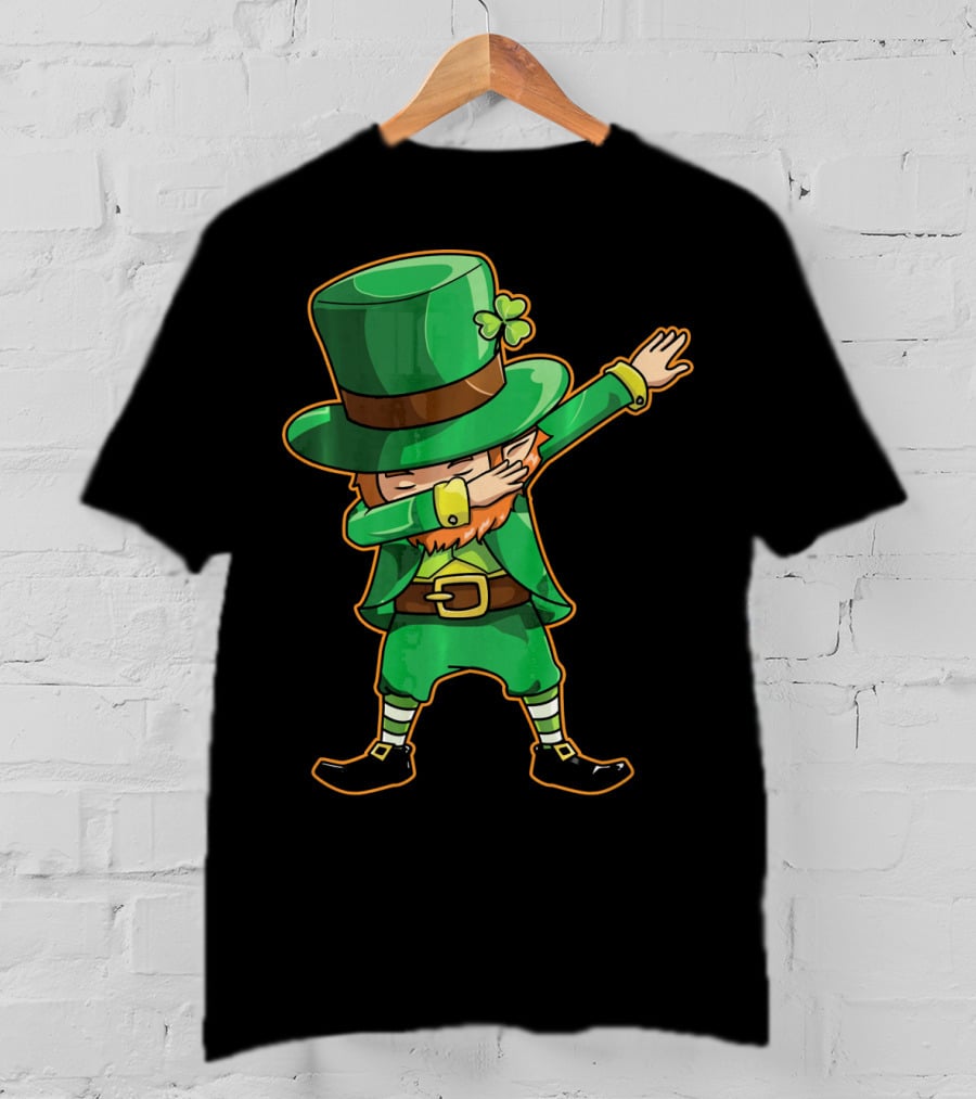 Funny Leprechaun Dabbing Dance Icon In Green Outfit And Hat T-Shirt