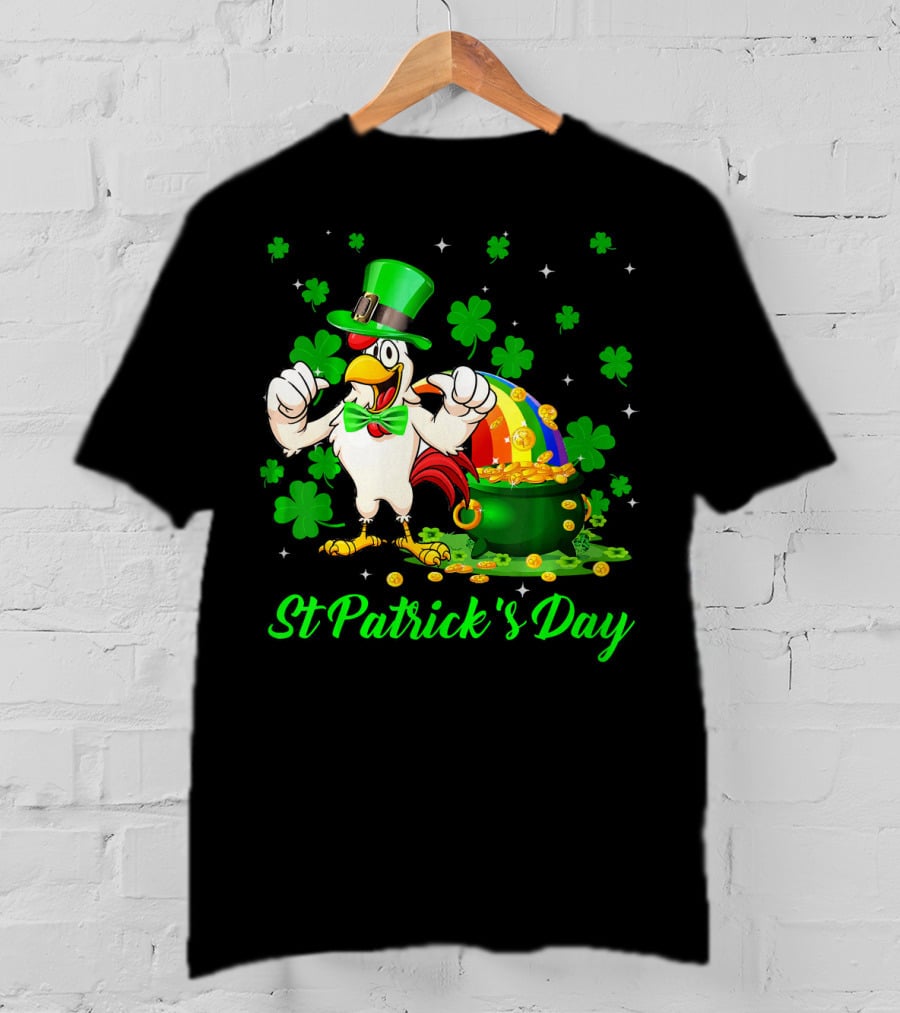 St Patrick's Day Leprechaun Chicken Shamrock Pot Of Gold T-Shirt