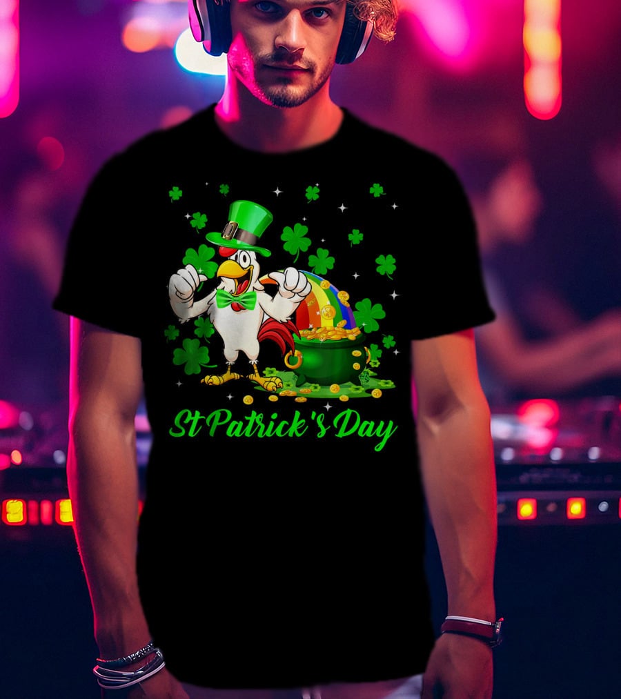 St Patrick's Day Leprechaun Chicken Shamrock Pot Of Gold T-Shirt