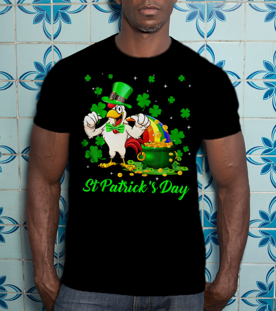 St Patrick's Day Leprechaun Chicken Shamrock Pot Of Gold T-Shirt