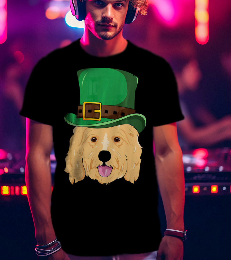 Golden Doodle St. Patrick's Day With Green Leprechaun Hat T-Shirt
