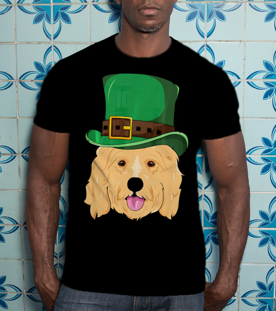 Golden Doodle St. Patrick's Day With Green Leprechaun Hat T-Shirt