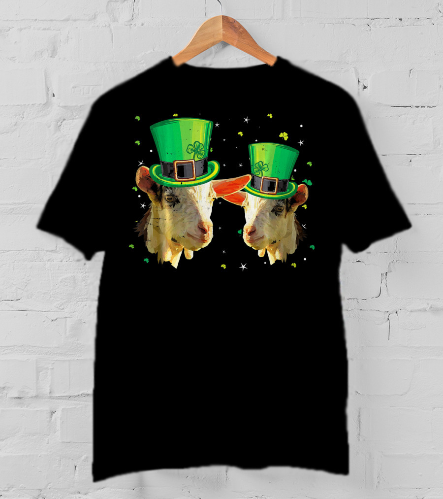 Two Goats In Leprechaun Hats For St Patricks T-Shirt