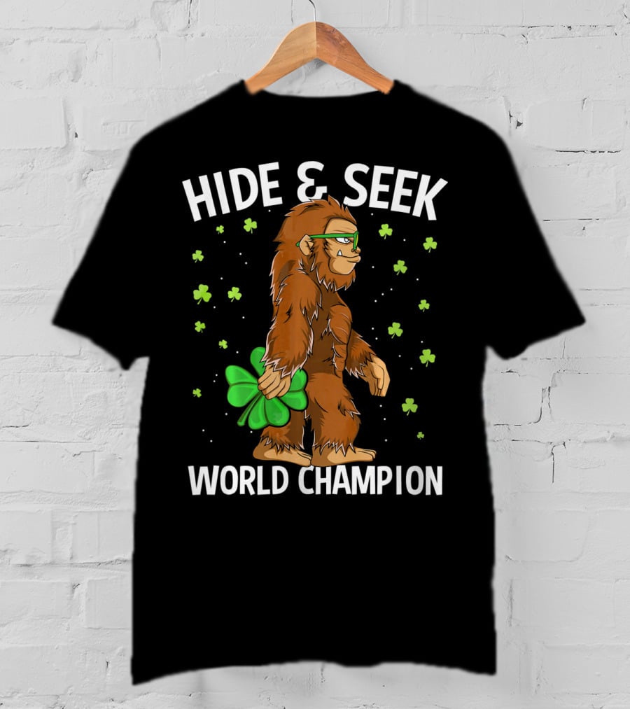 Hide And Seek World Champion Bigfoot Shamrock St Patrick's Day T-Shirt