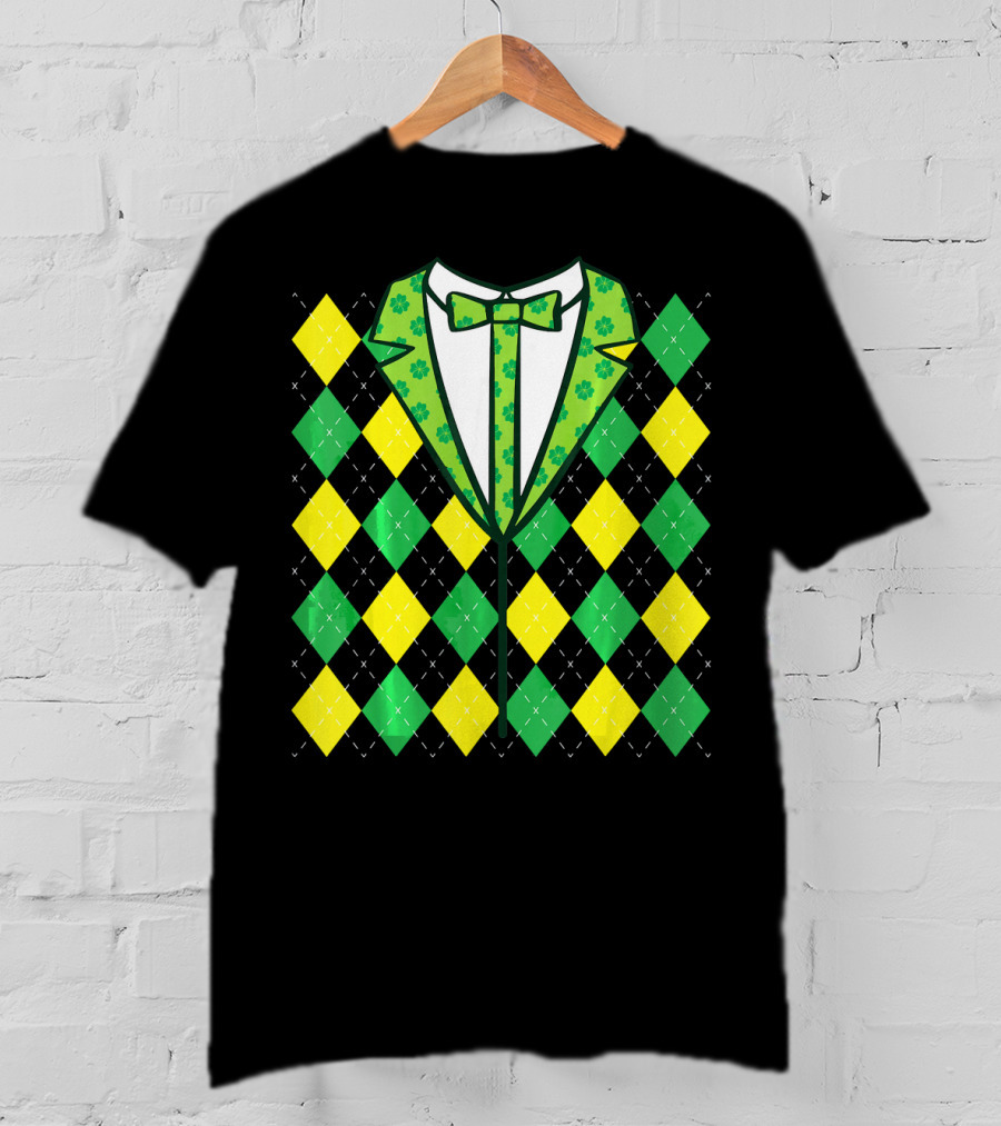 Green Leprechaun Tie Argyle T-Shirt