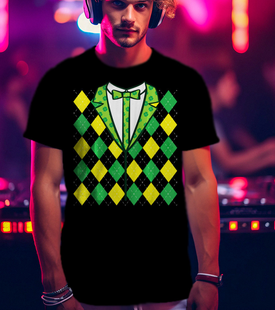 Green Leprechaun Tie Argyle T-Shirt