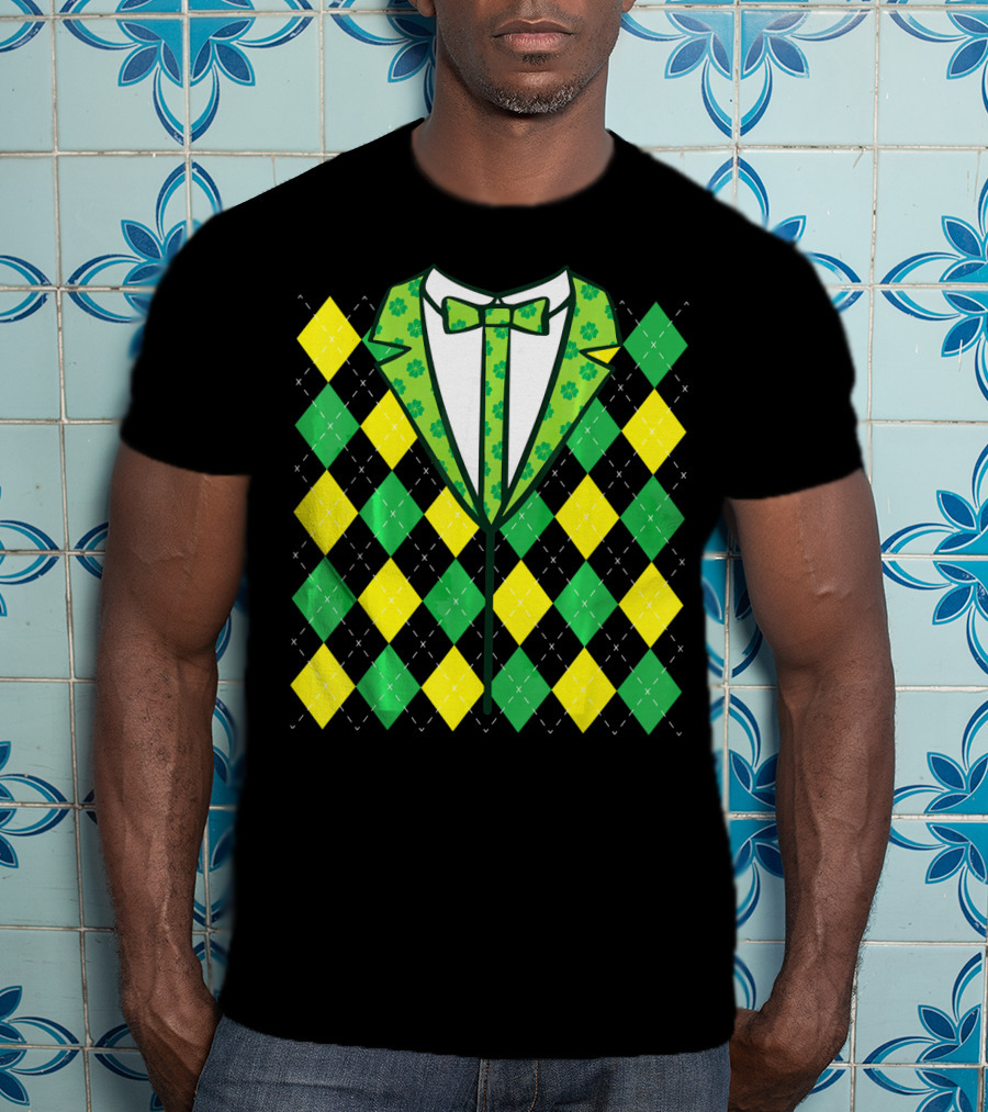 Green Leprechaun Tie Argyle T-Shirt
