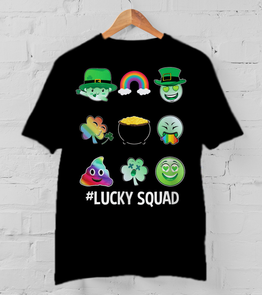Lucky Squad St. Patricks Day Emoji Rainbow Clover Pot Of Gold T-Shirt