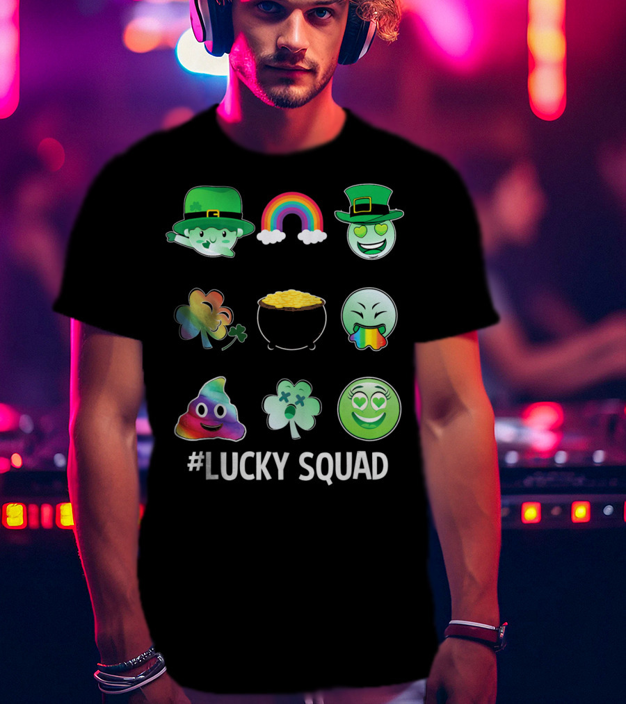 Lucky Squad St. Patricks Day Emoji Rainbow Clover Pot Of Gold T-Shirt