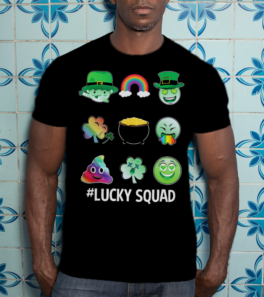 Lucky Squad St. Patricks Day Emoji Rainbow Clover Pot Of Gold T-Shirt