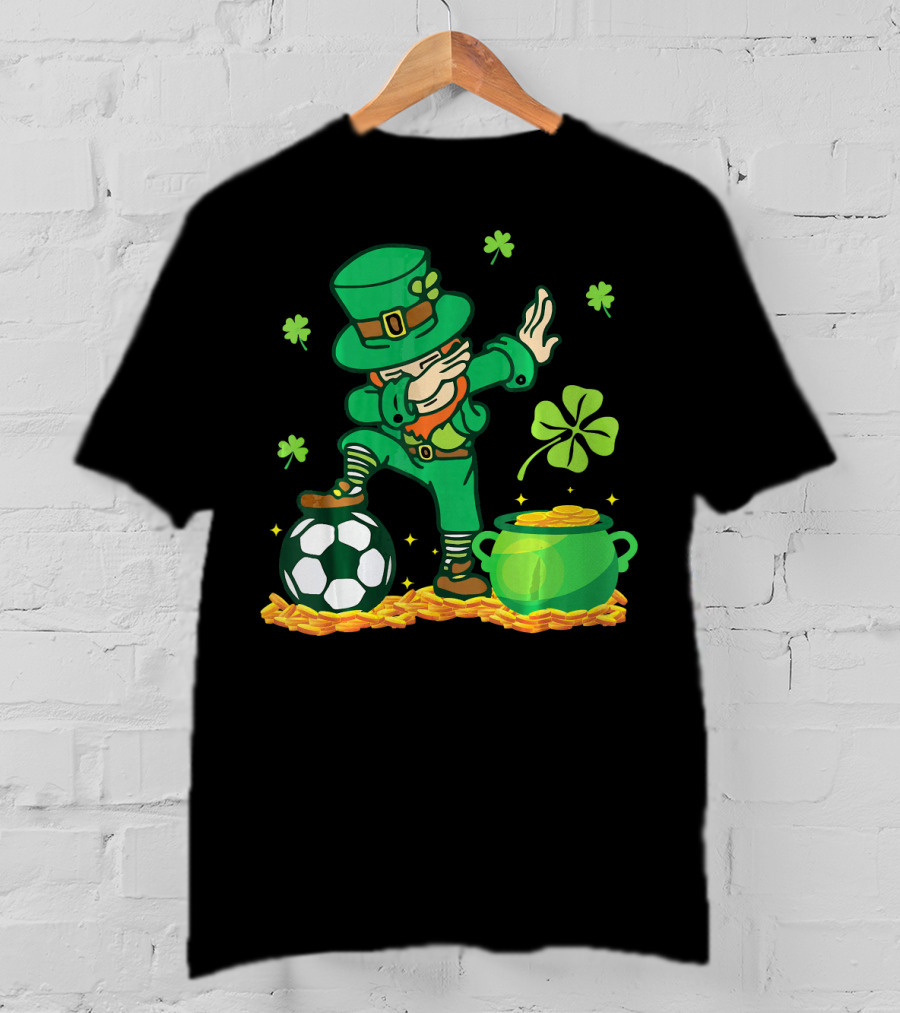 Leprechaun Dabbing With Soccer Ball And Pot Of Gold T-Shirt