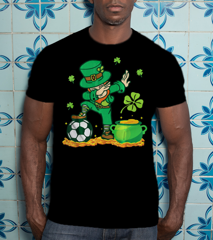Leprechaun Dabbing With Soccer Ball And Pot Of Gold T-Shirt