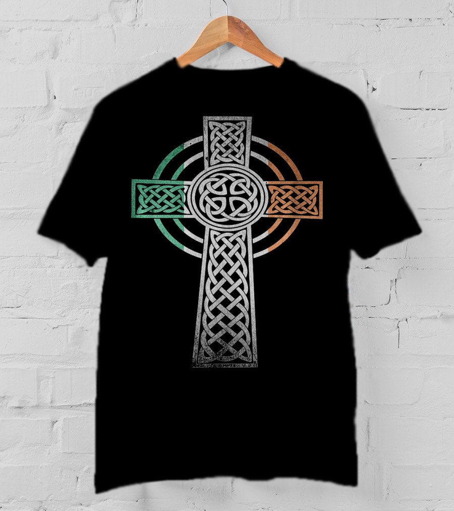 Celtic Cross With Irish Flag Colors Irish Pride T-Shirt