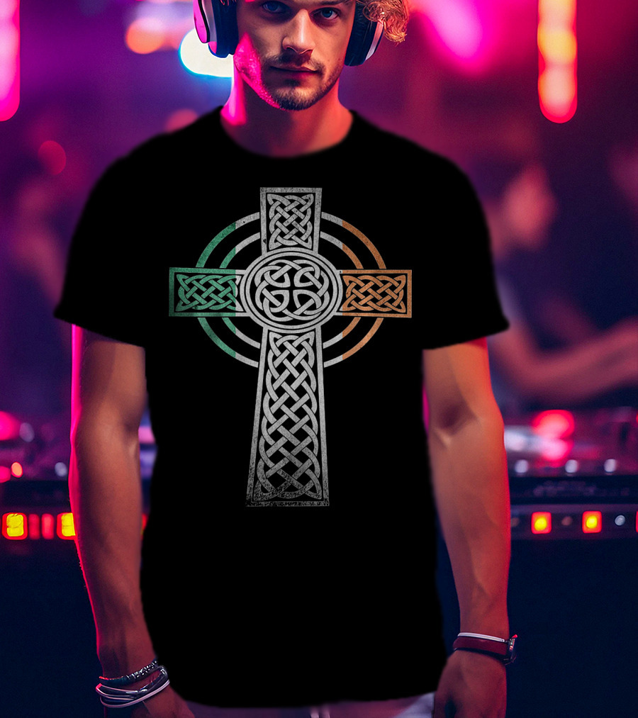 Celtic Cross With Irish Flag Colors Irish Pride T-Shirt