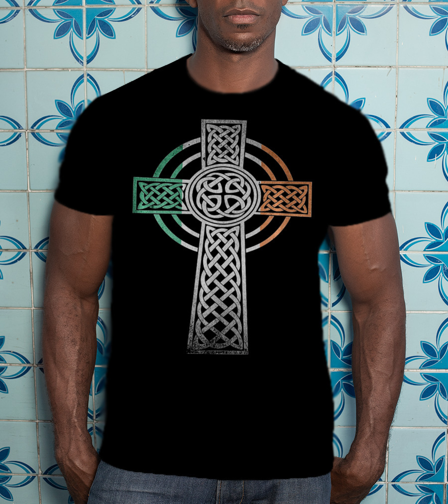 Celtic Cross With Irish Flag Colors Irish Pride T-Shirt
