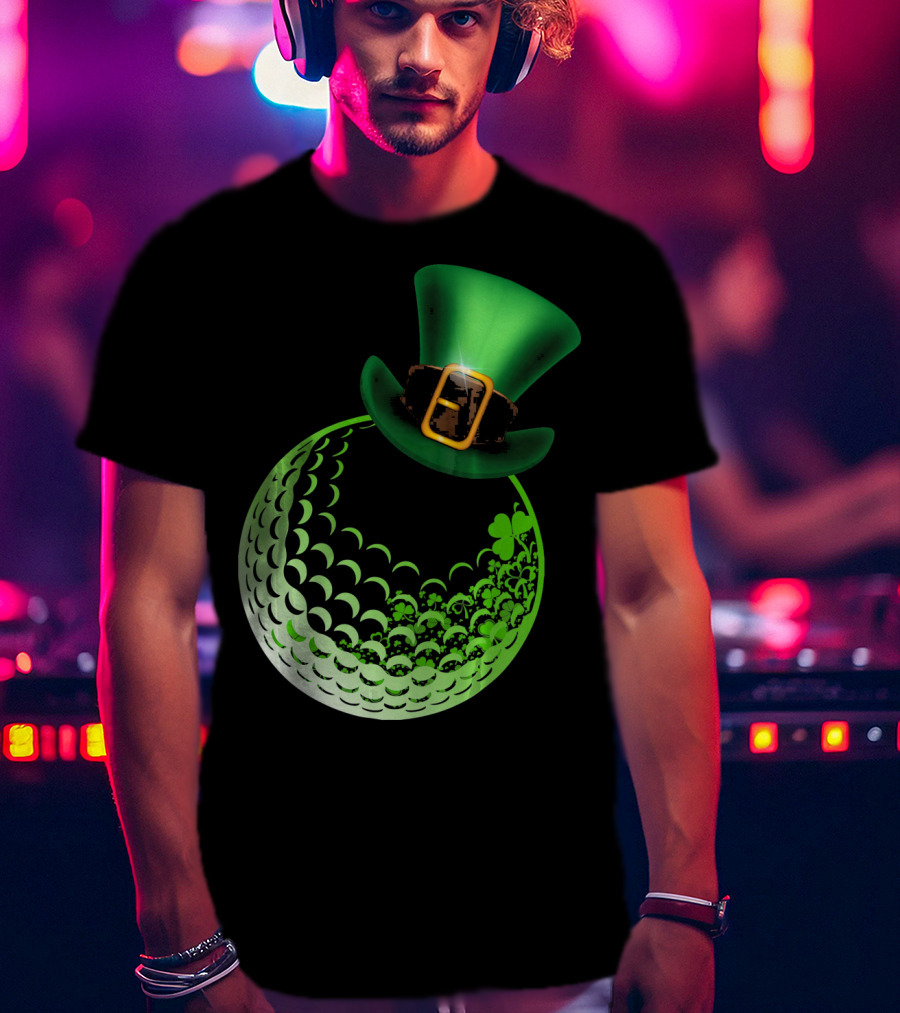 Shamrock Golf Ball With Leprechaun Hat St Patrick's Day Fun T-Shirt