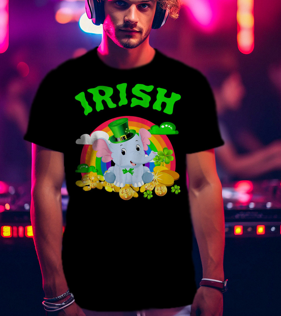 Irish Elephant St Patricks Day Rainbow Coins Clover T-Shirt