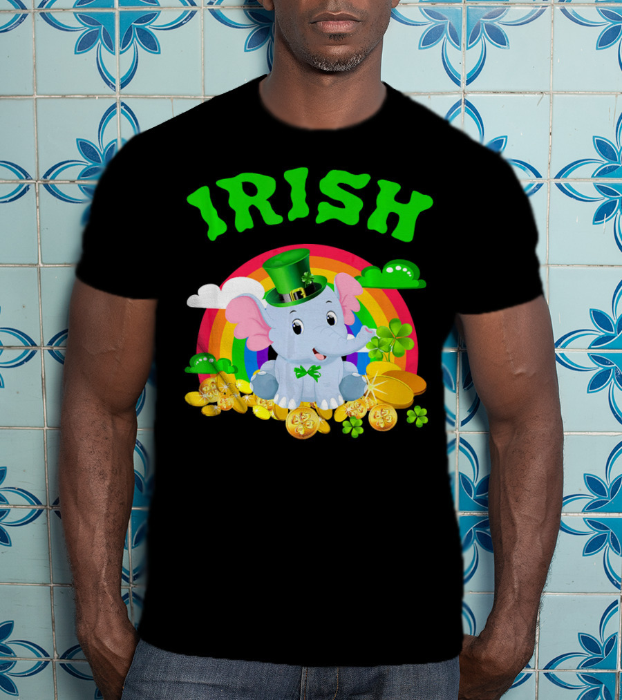 Irish Elephant St Patricks Day Rainbow Coins Clover T-Shirt