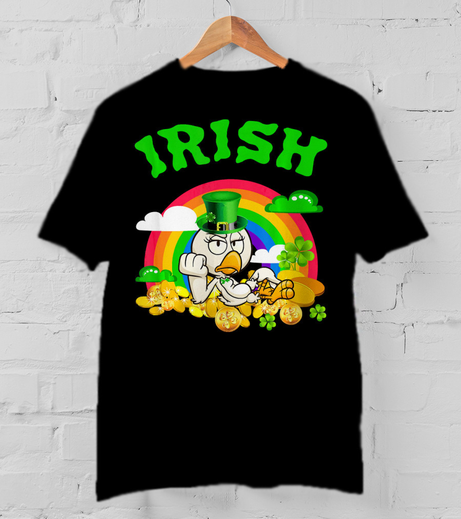 Irish Chicken Funny St Patricks Day Rainbow Gold Coins T-Shirt